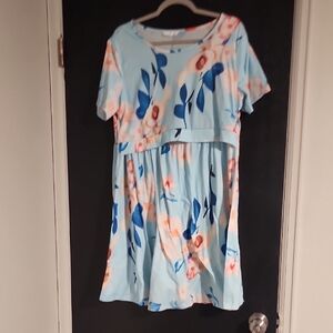 Floral Blue and Pink Maternity And Nursing Dress